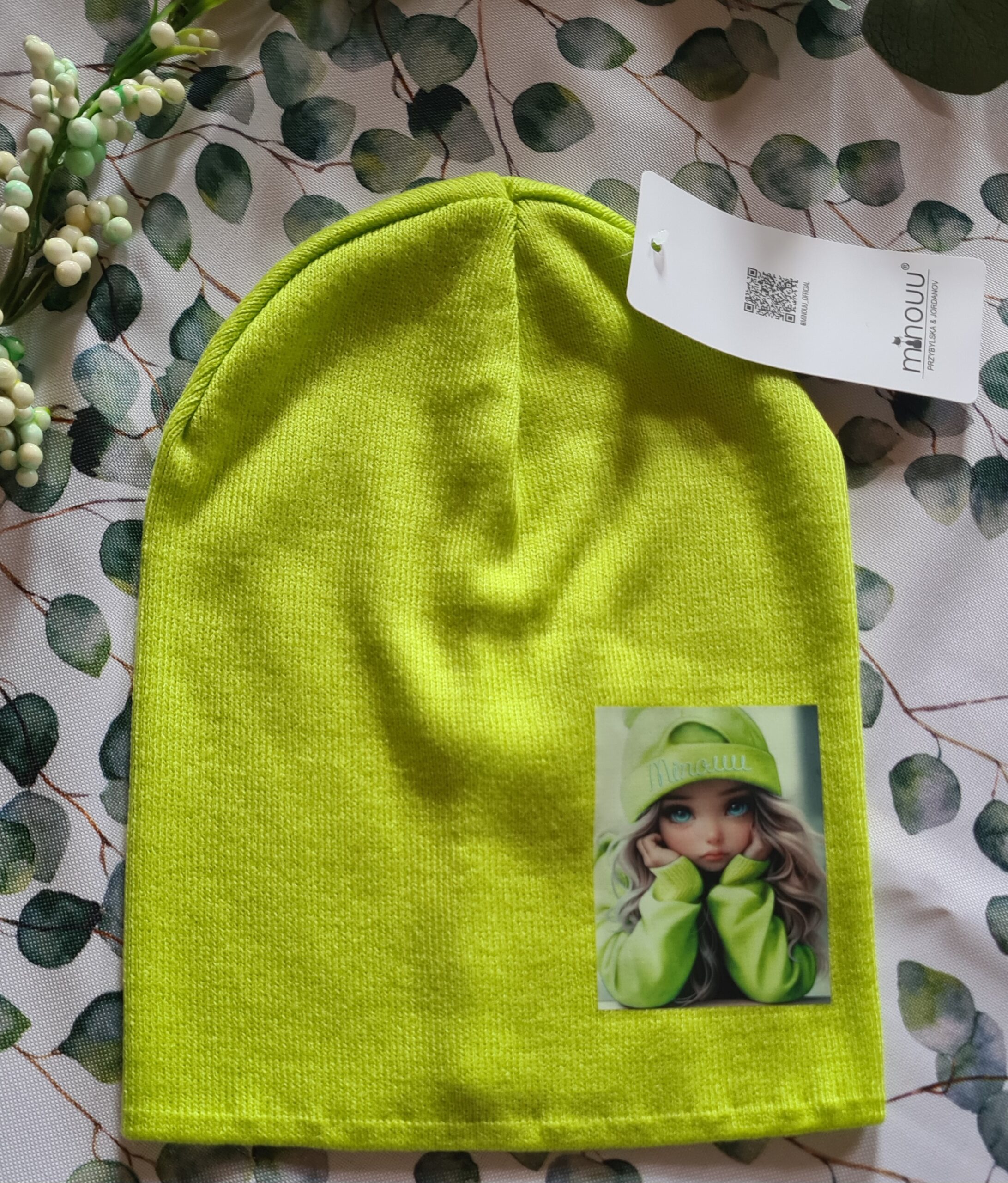 Puppe-Frühlingsmütze-Minouu-Apfelgrün-100%- Acryl