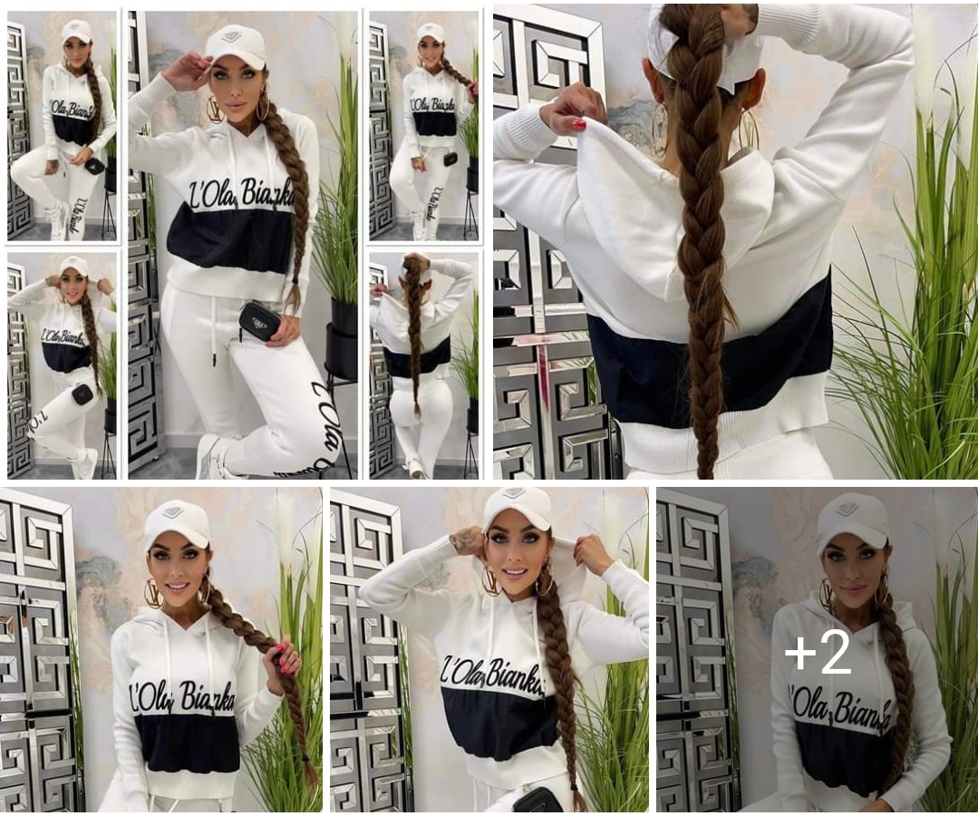 Strick-Freizeit Set-Damenjogging-set - Lola Bianka Stylisches Strickjoggingset ‘Lola Bianka’ in Weiß mit schwarzen Akzenten. Bequeme Strickhose und Kapuzenpullover für kalte Tage.