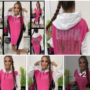 BOHO-STYLE Kleid-Tunika von Lola Bianka in Weiß/Rosa mit Kapuze und Fransen, aus leichter Baumwolle, ideal für Frühling/Sommer