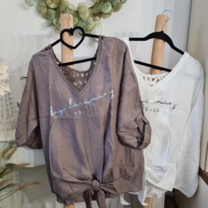 Damen Bluse mit Spitze & Häkelrückenteil – Italienische Mode