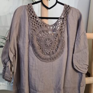 Damen Bluse mit Spitze & Häkelrückenteil – Italienische Mode